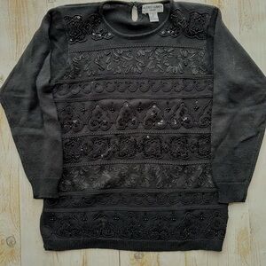 Alfred Dunner Black Glittery  Embellished Sweater-PM